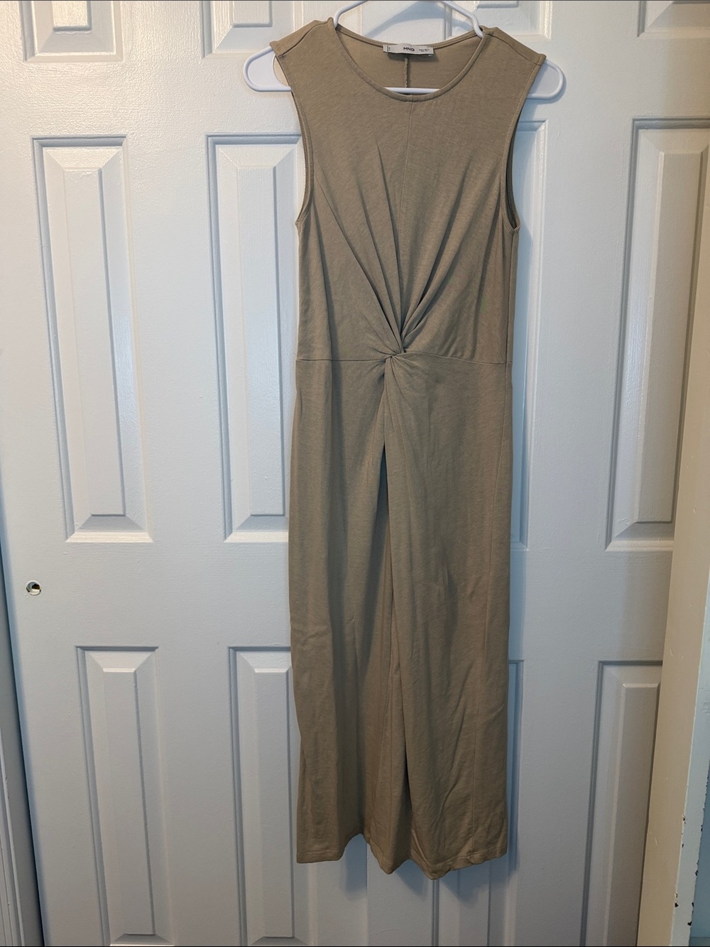 Mango MNG Knotted Cotton Dress Midi Length Sleeveless Crewneck Beige Size 4